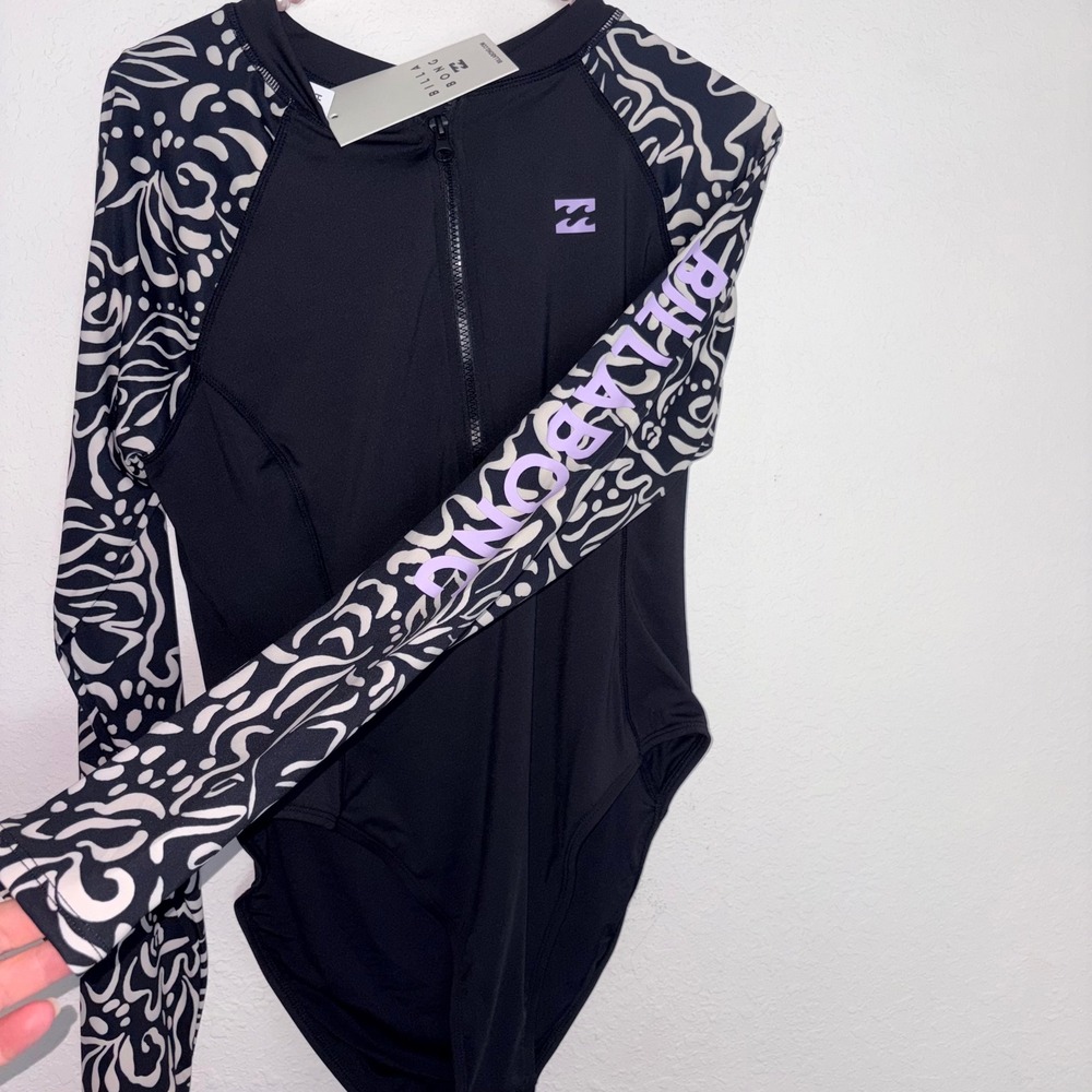 Billabong One Piece Swimsuit XL Black New Long Sleeve Rash Guard Surf Suit Zip
